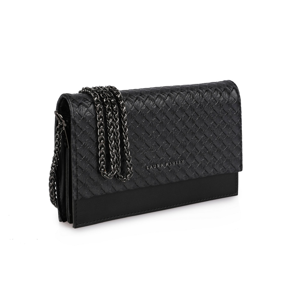Laura Ashley Handbag Dudley-Weaved Black PVC Leather 20x5x9 cm