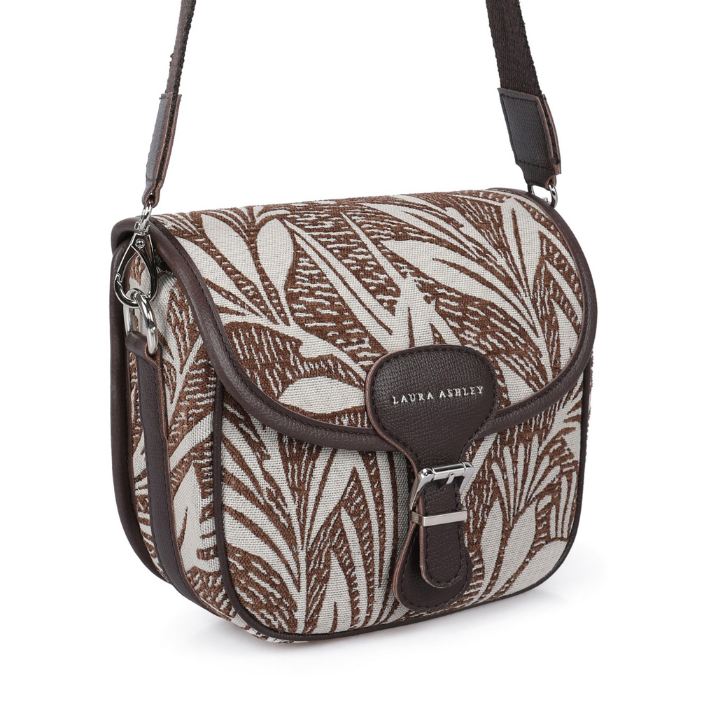 Laura Ashley Handbag Krupp-Flower Brown Fabric & PVC Leather 8x22x20 cm
