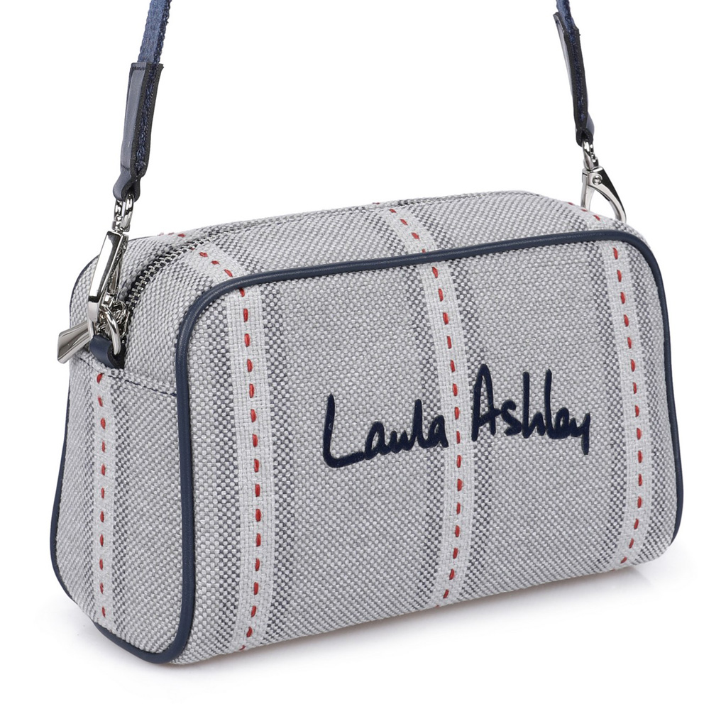 Laura Ashley Γυναικεία τσάντα Lenore-Ekose Grey, Red Ύφασμα & Δερματίνη 10x22x15 εκ. 651LAS1856
