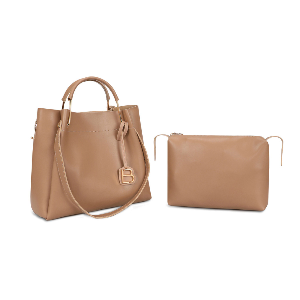 Handbag with makeup bag Lucky Bees 275 - Camel Polyvinyl leather 34x16x33 cm 671LKB1374