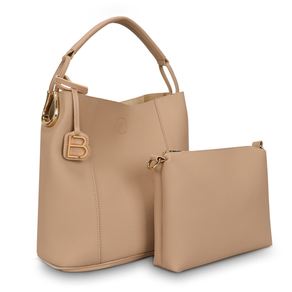 Handbag with makeup bag Lucky Bees 297 - Camel Polyvinyl leather 35x17x32 cm 671LKB1379