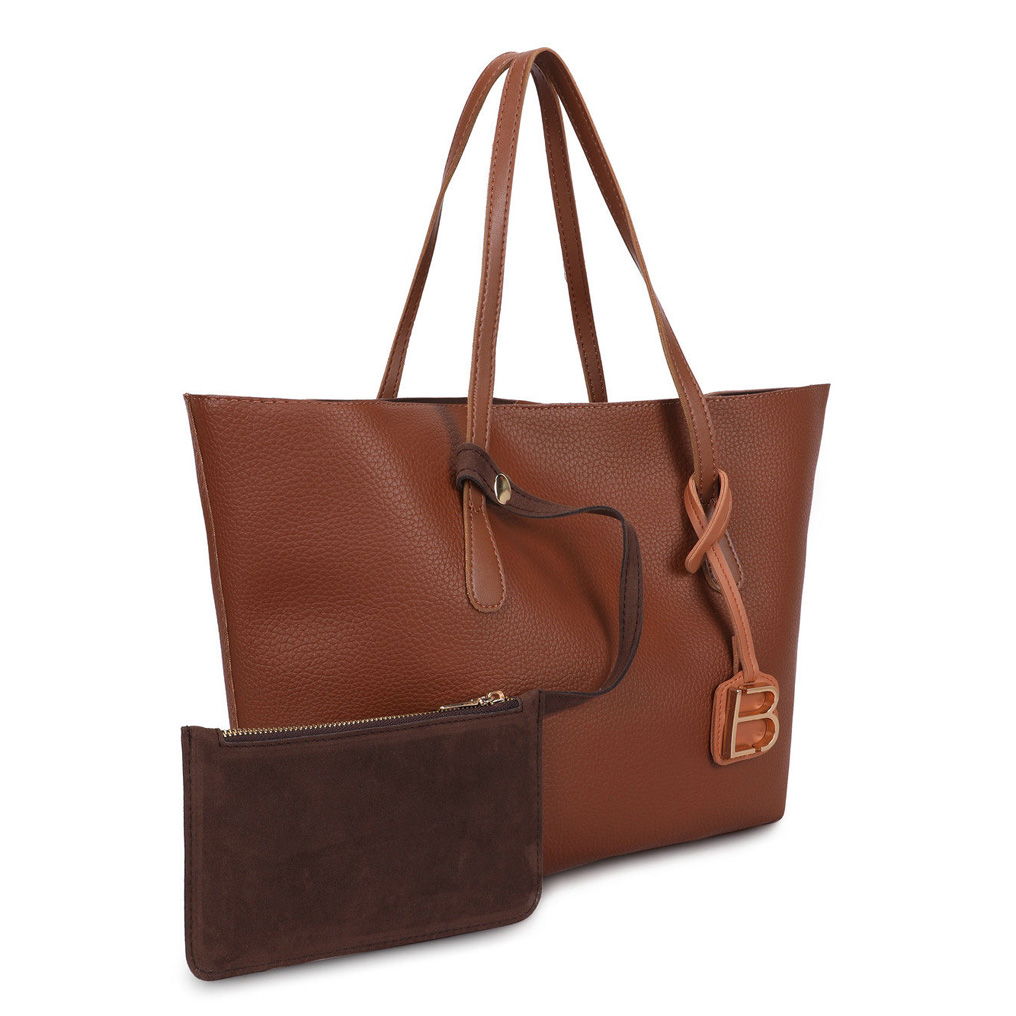 Shopper bag with purse Lucky Bees 288 - Tan, Brown Polyvinyl leather 44x14x28 cm 671LKB1384