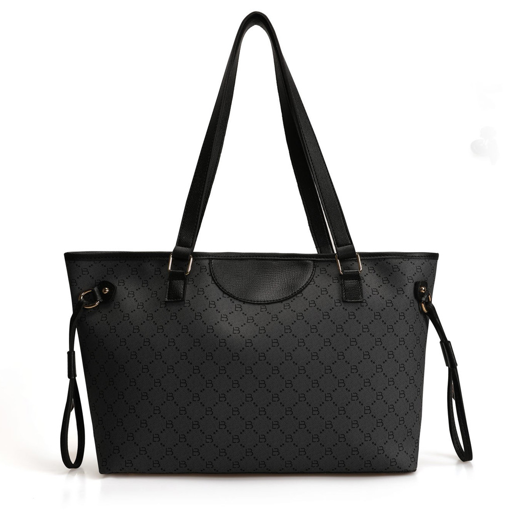 Shopper bag Lucky Bees 355 v2 - Grey, Black Polyvinyl leather 50x15x28 cm 671LKB1523