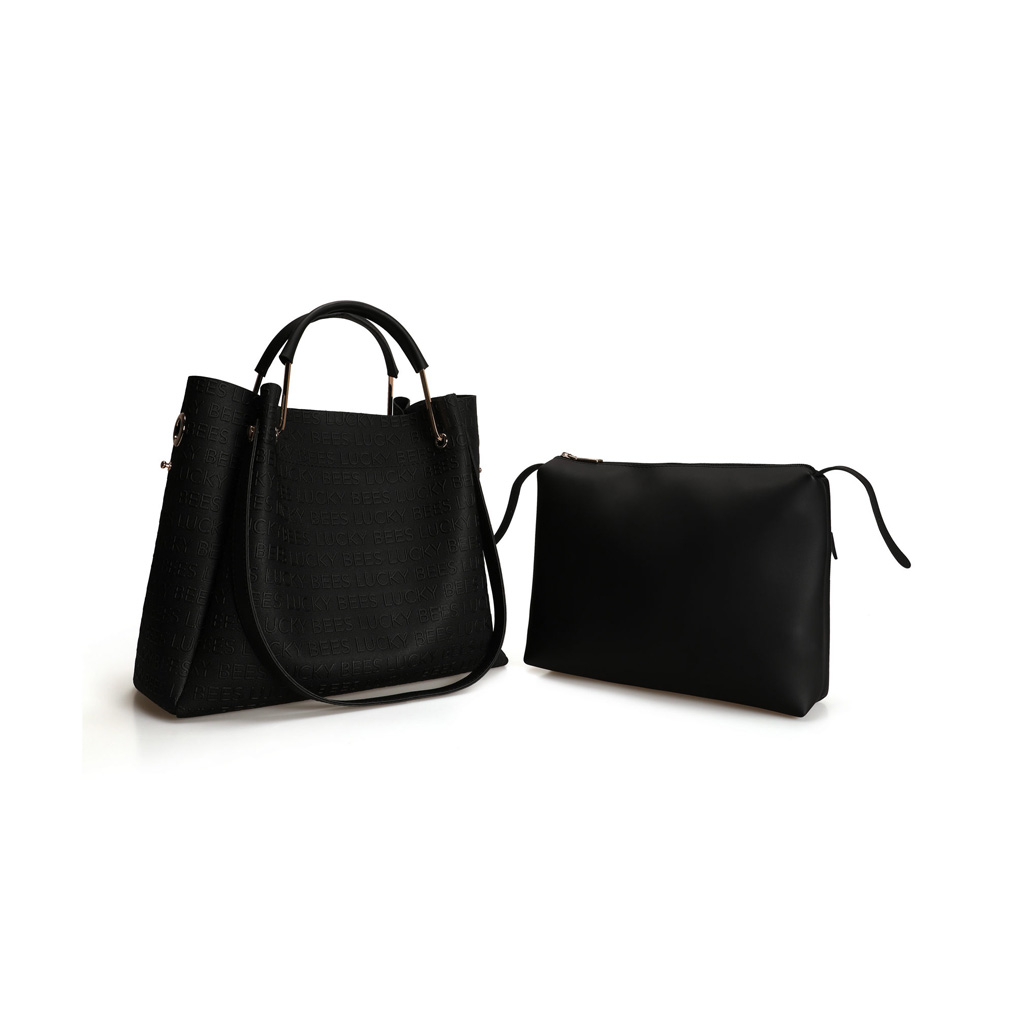 Handbag with makeup bag Lucky Bees 275 - Leather Black Polyvinyl leather 34x16x33 cm 671LKB1546