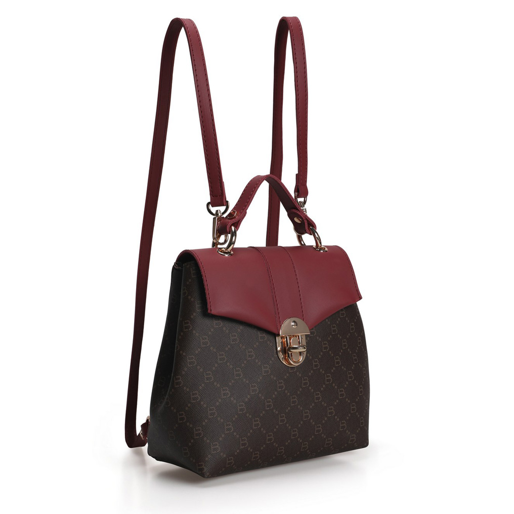 Γυναικεία τσάντα πλάτης Lucky Bees 1214 v2 - Καφέ, Κόκκινο Δερματίνη 20x10x23 εκ. 671LKB1712