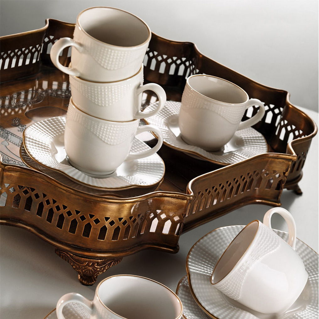 Tea cup + saucer set White 6 pcs Porcelain 8x8x5 cm / 80 ml 710KTP1129