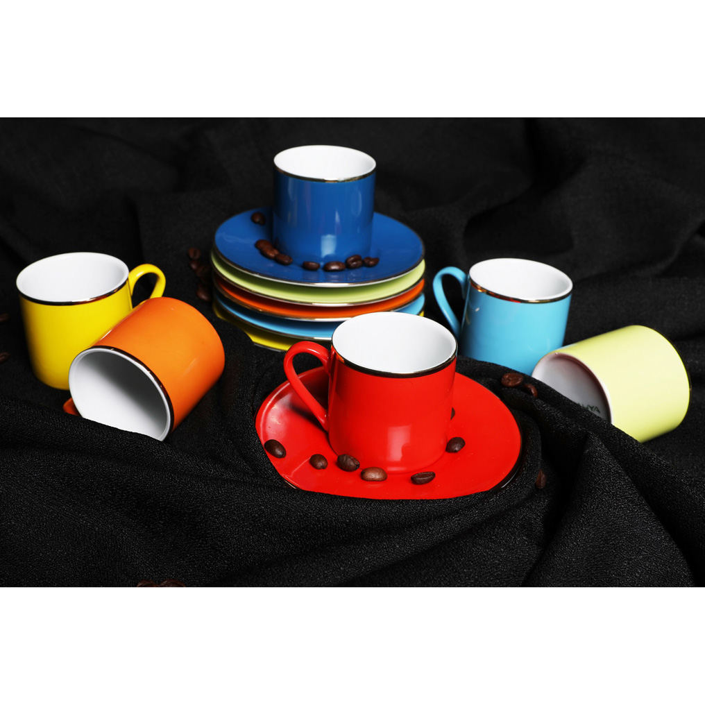 Tea cup + saucer set Multicolor 6 pcs Porcelain 5x5x7 cm / 50 ml 710KTP1208