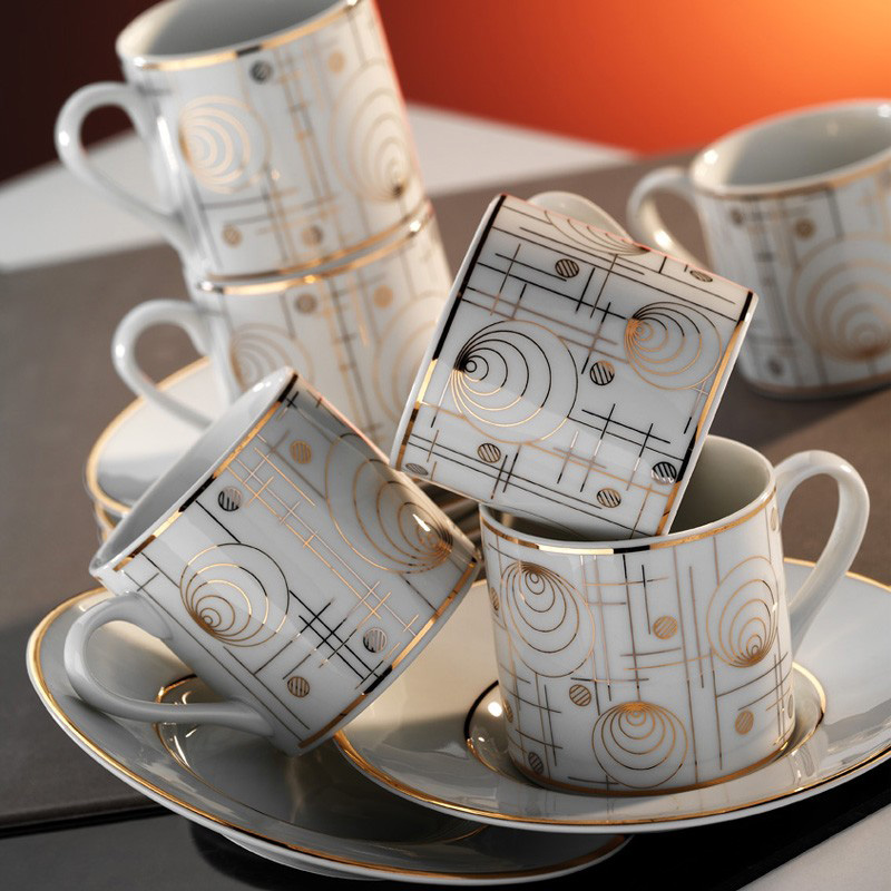 Coffee cup + saucer set White 6 pcs Porcelain 5x5x7 cm / 50 ml 710KTP1227