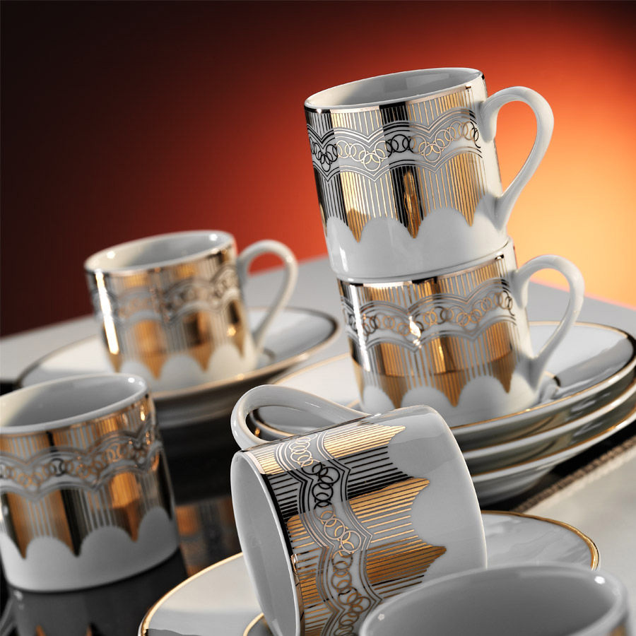 Coffee cup + saucer set White 6 pcs Porcelain 5x5x7 cm / 50 ml 710KTP1243