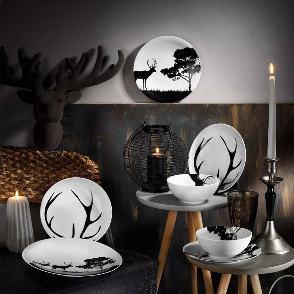 Dinner set 100% Porcelain White / Black 24 pcs 710KTP2756