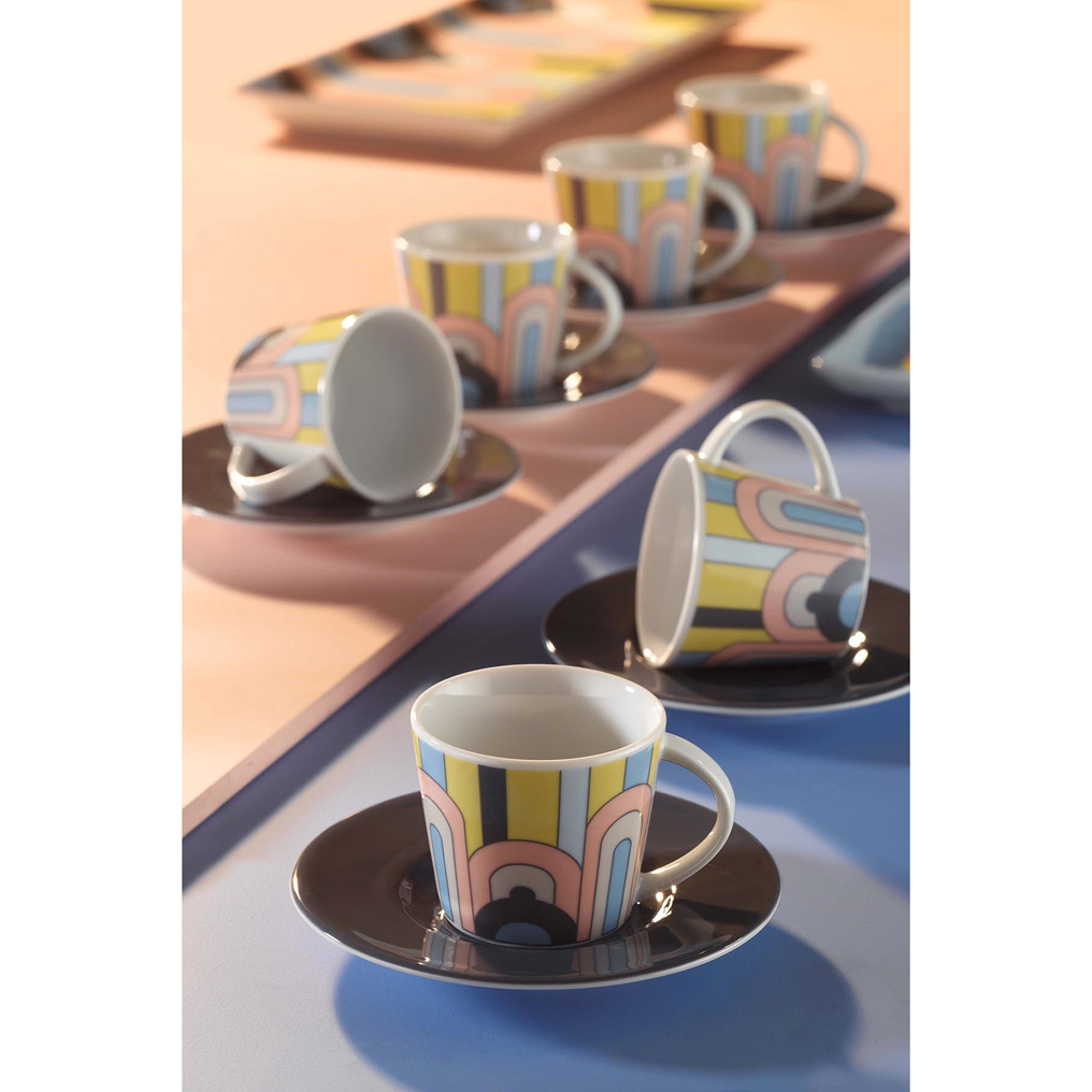 Coffee cup + saucer set Multicolor 6 pcs Porcelain 6x6x5 cm / 90 cc 710KTP3325
