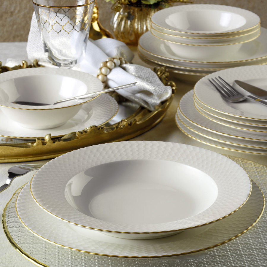Dinner Set White / Gold Porcelain 18 pcs 710KTP3378