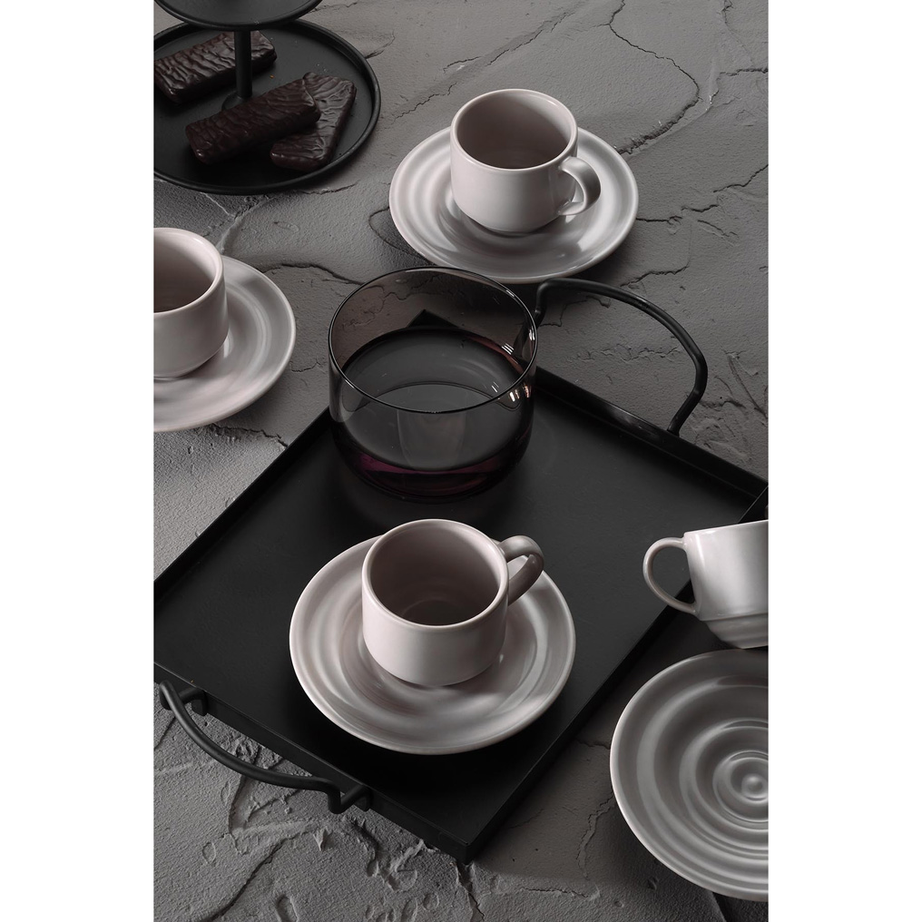 Coffee cup + saucer set Beige 6 pcs Porcelain 6x6x5 cm / 90 cc 710KTP9635