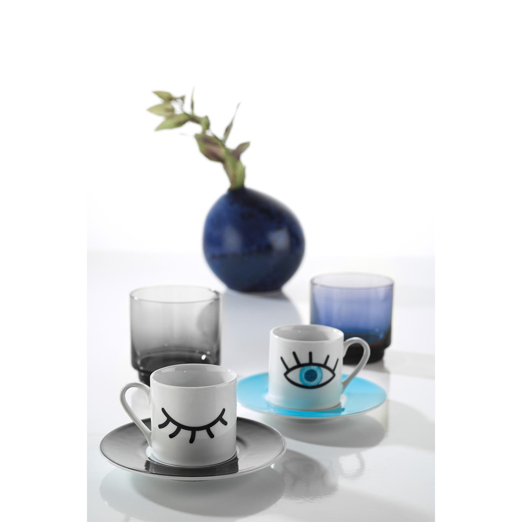 Coffee cup + saucer set Multicolor 2 pcs Porcelain 6x6x5 cm / 90 cc 710KTP9667