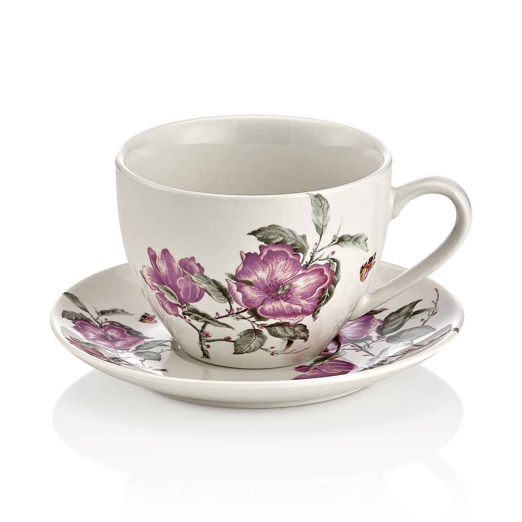 Tea cup + saucer set Menekse White 6 pcs Porcelain 9x9x7 cm / 200 ml 721NBL1122