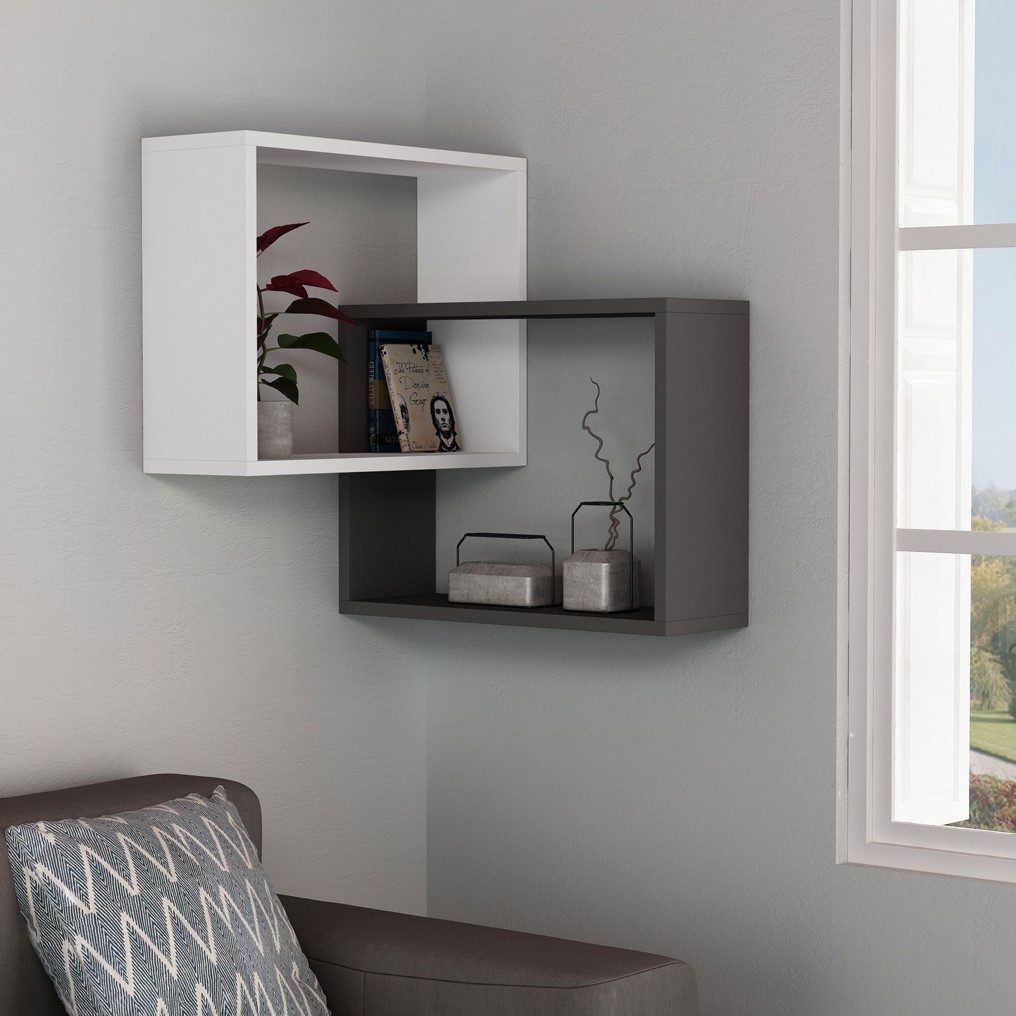 Particle Board Wall Shelf Ring White, Anthracite 776HMS1719 W68xH68xD60 cm