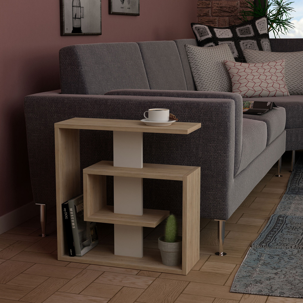 Particle Board Side Table with Shelves Saly Sonoma Oak, White 776HMS2806 W55xH57xD20 cm