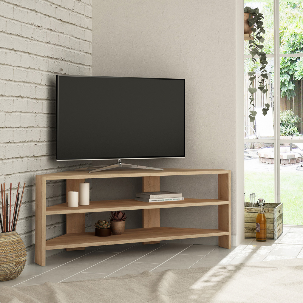 Particle Board TV Stand with Shelves Thales Corner Oak 776HMS3043 W114xH45xD36 cm