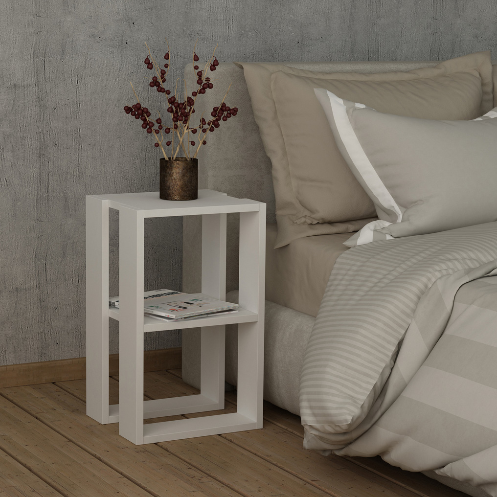 Particle Board Nightstand with Shelf Lonie White 776HMS3410 W34xH55xD30 cm