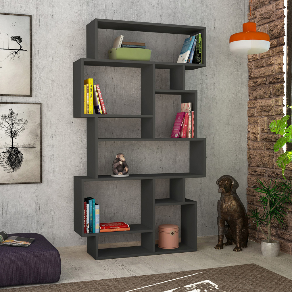 Particle Board Bookcase with Shelves Karmato Anthracite 776HMS3614 W96xH168,5xD25,5 cm