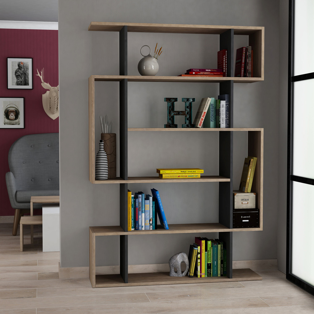 Particle Board Bookcase with Shelves Mito Sonoma Oak, Anthracite 776HMS3615 W110xH161xD25,5 cm