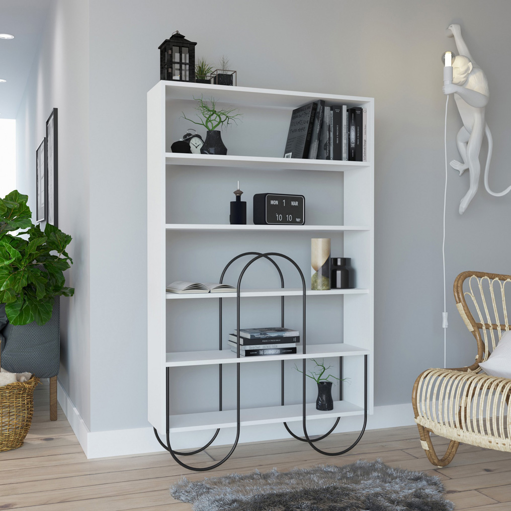 Particle Board Bookcase with  Metal Legs & Shelves Norfolk White 776HMS3657 W96xH160xD25,5 cm