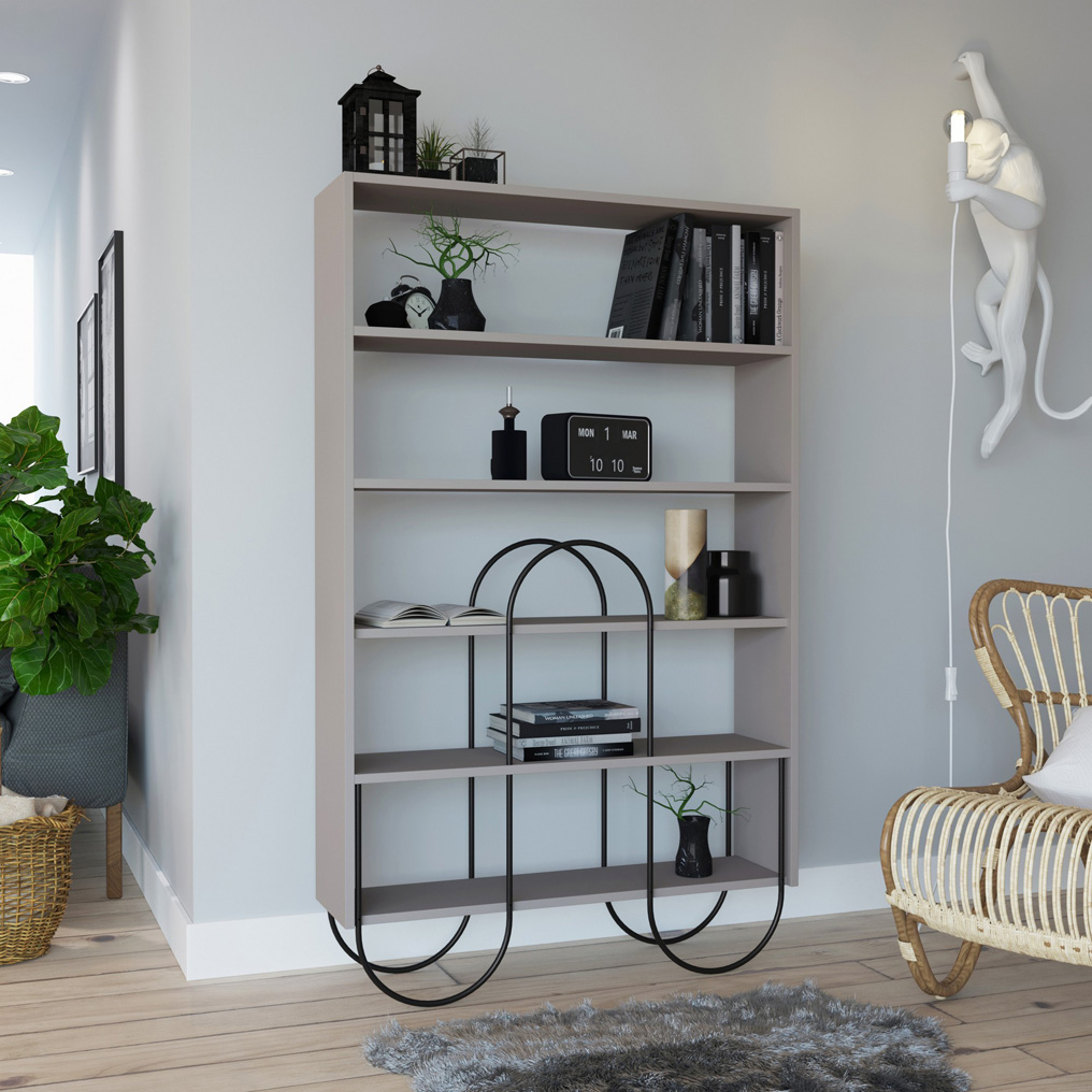 Particle Board Bookcase with  Metal Legs & Shelves Norfolk Light Mocha 776HMS3659 W96xH160xD25,5 cm