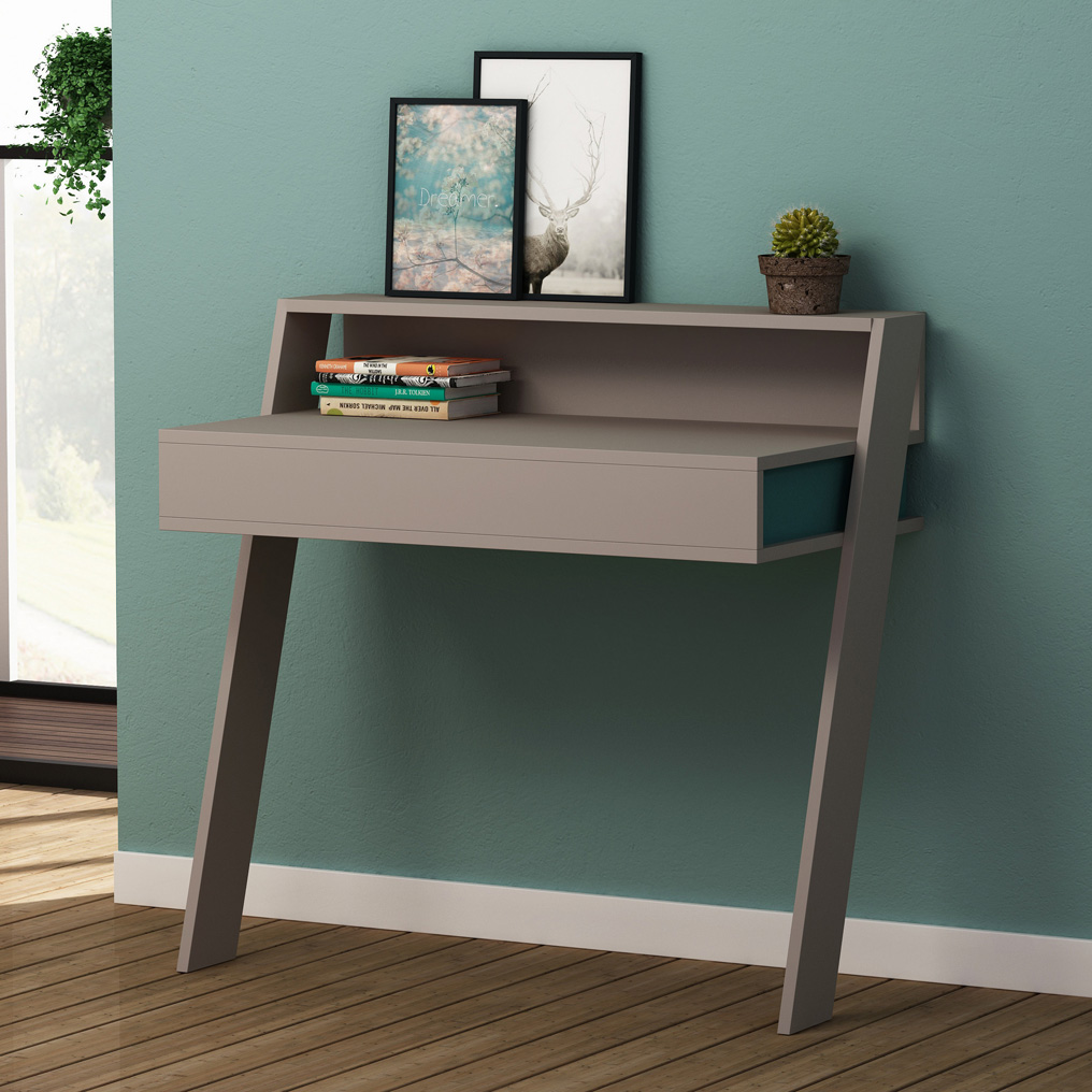 Particle Board Desk with 1 Drawer Cowork Light Mocha, Turquoise 776HMS3801 W94xH91xD50 cm