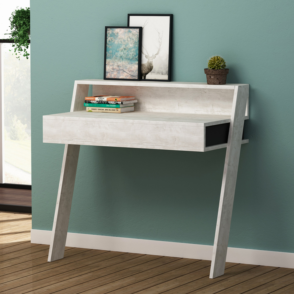 Particle Board Desk with 1 Drawer Cowork Antique White, Anthracite 776HMS3802 W94xH91xD50 cm