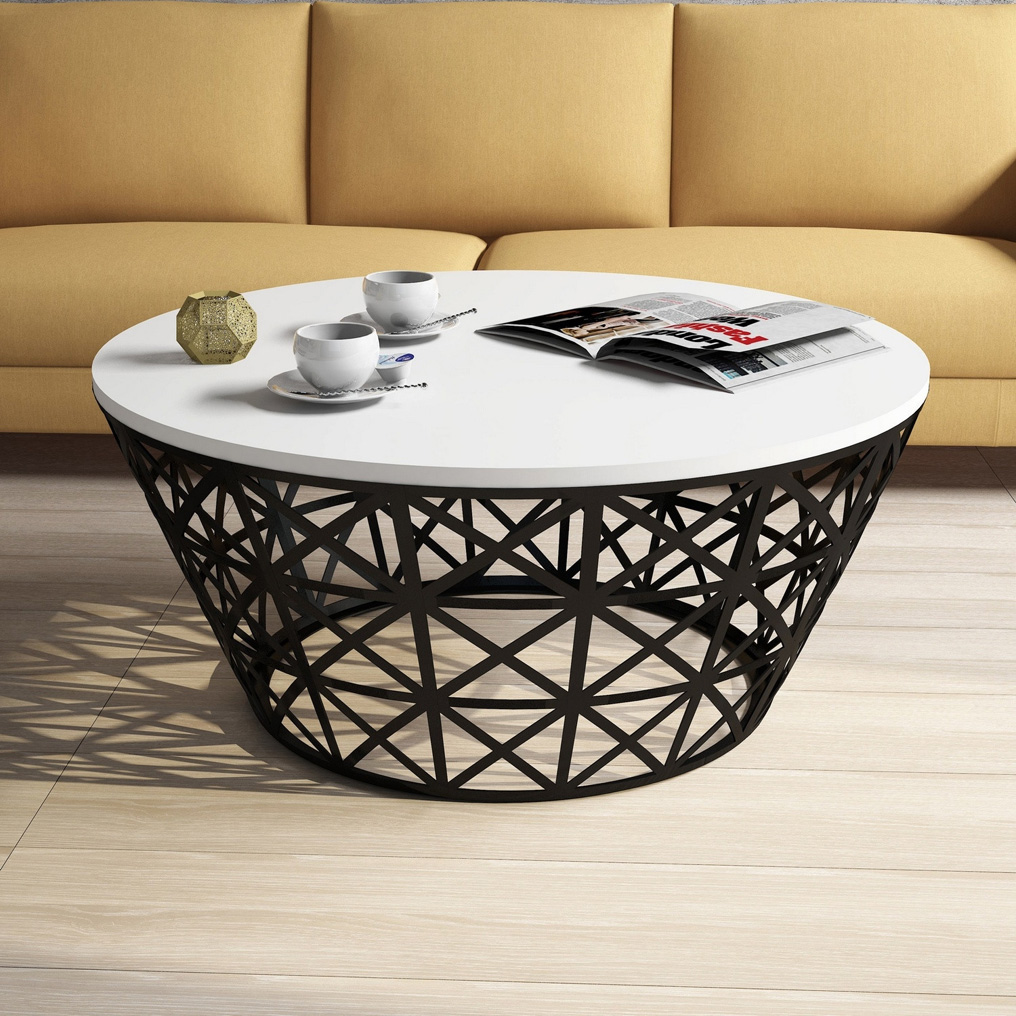 Particle Board Coffee Table with Iron Base Stil White, Black 845HCT5224 W90xH90xD38 cm