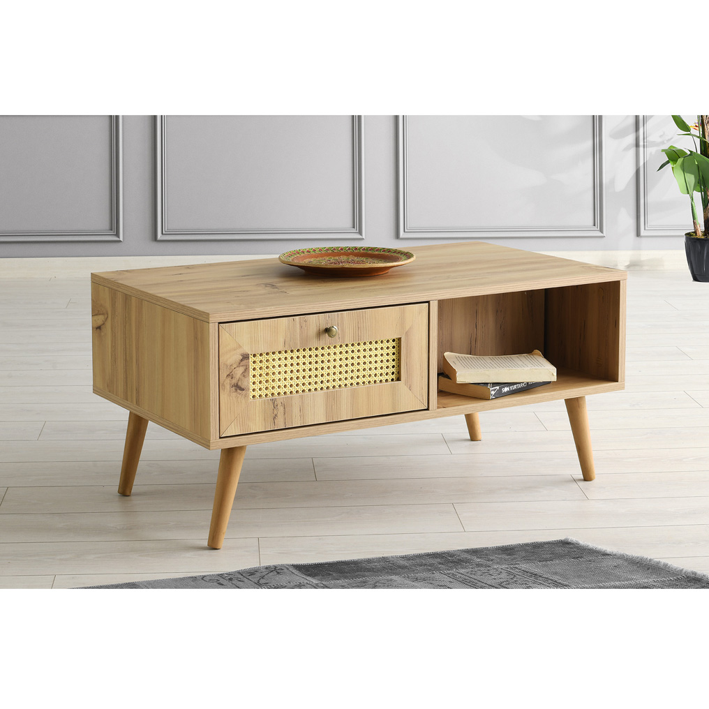 Particle Board Coffee Table with 2 Drawers Sidyma Oak 854KLN2809 W97xH45xD55 cm