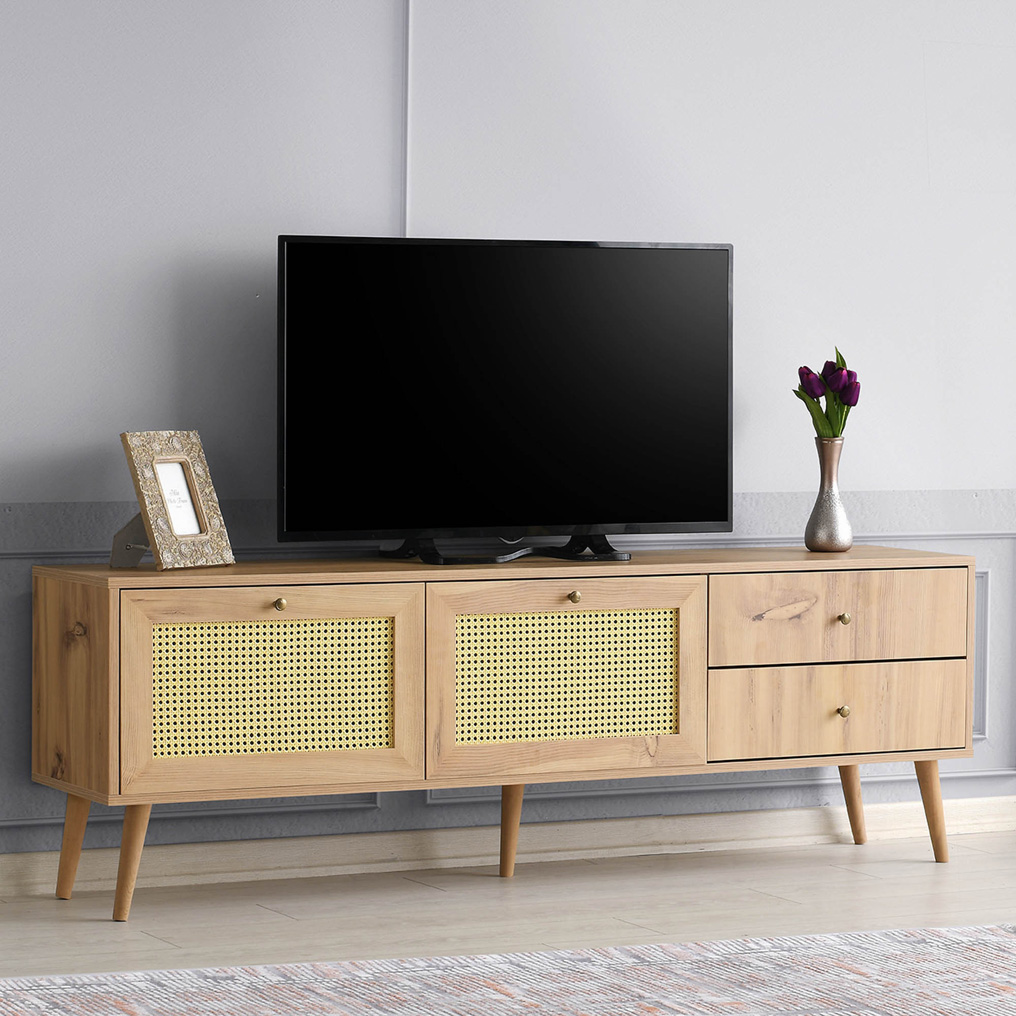 Particle Board TV Stand with Shelves & 2 Drawers Patara 180 Oak 854KLN3029 W180xH60xD40 cm