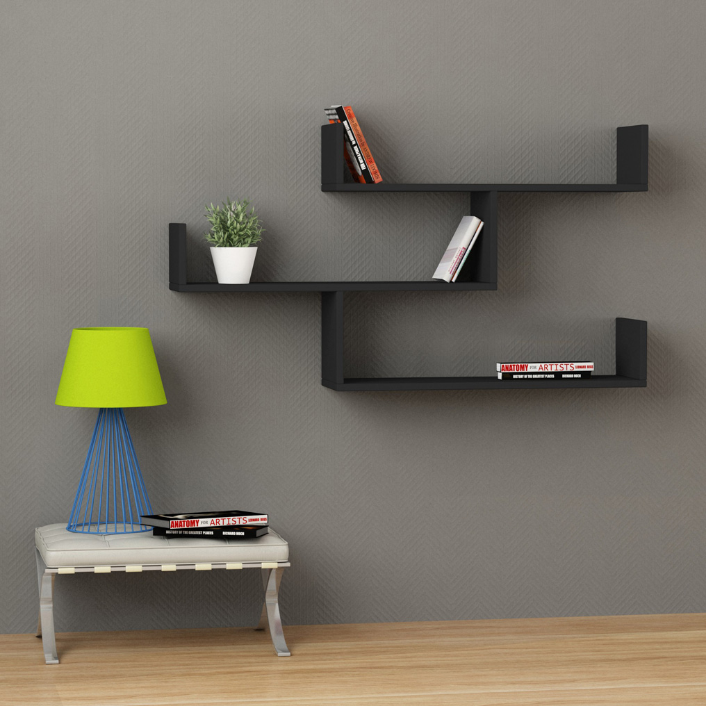 Particle Board Wall Shelf Tibet Anthracite 855DTE1649 W120xH67xD22 cm