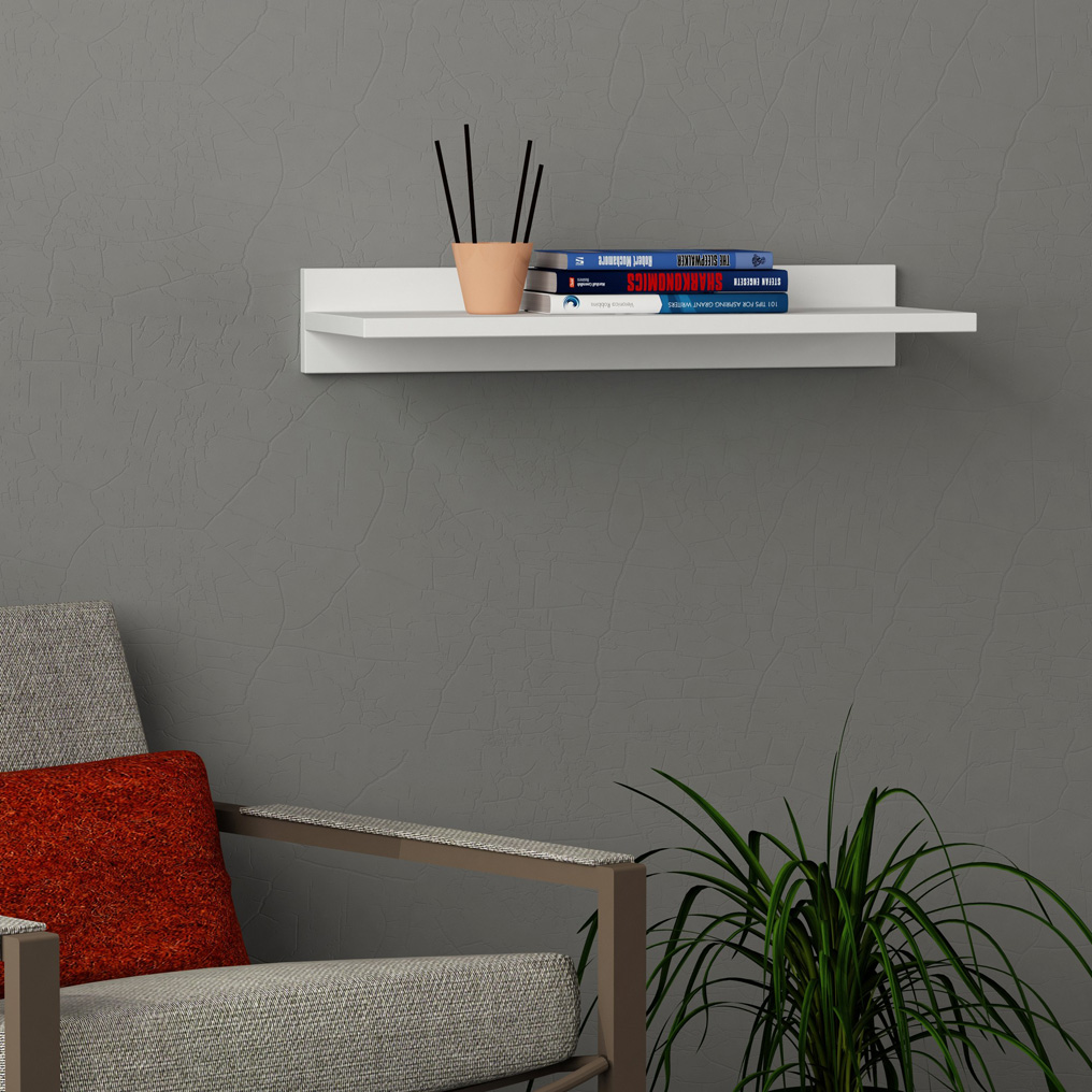 Particle Board Wall Shelf Straight White 855DTE1705 W60xH10xD22 cm