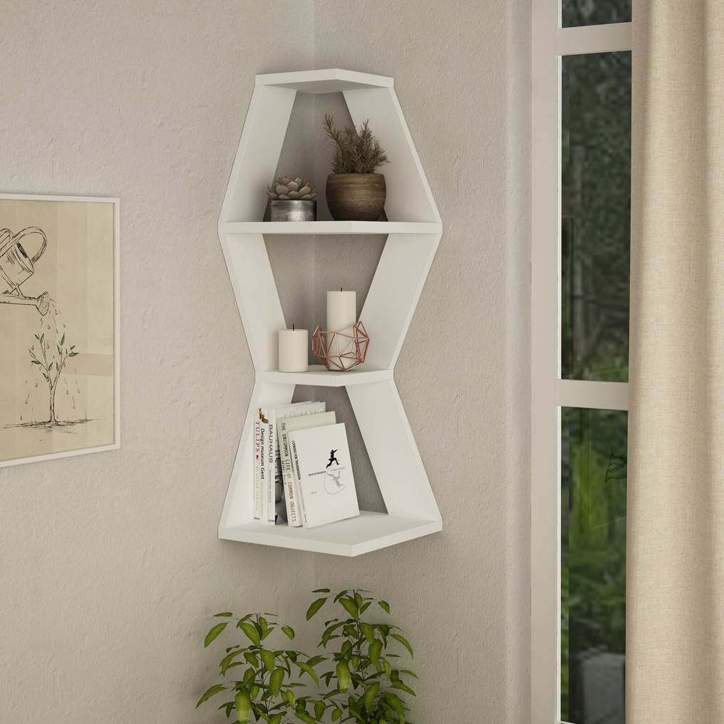 Particle Board Wall Shelf Sablor Corner White 855DTE1763 W30xH86xD30 cm