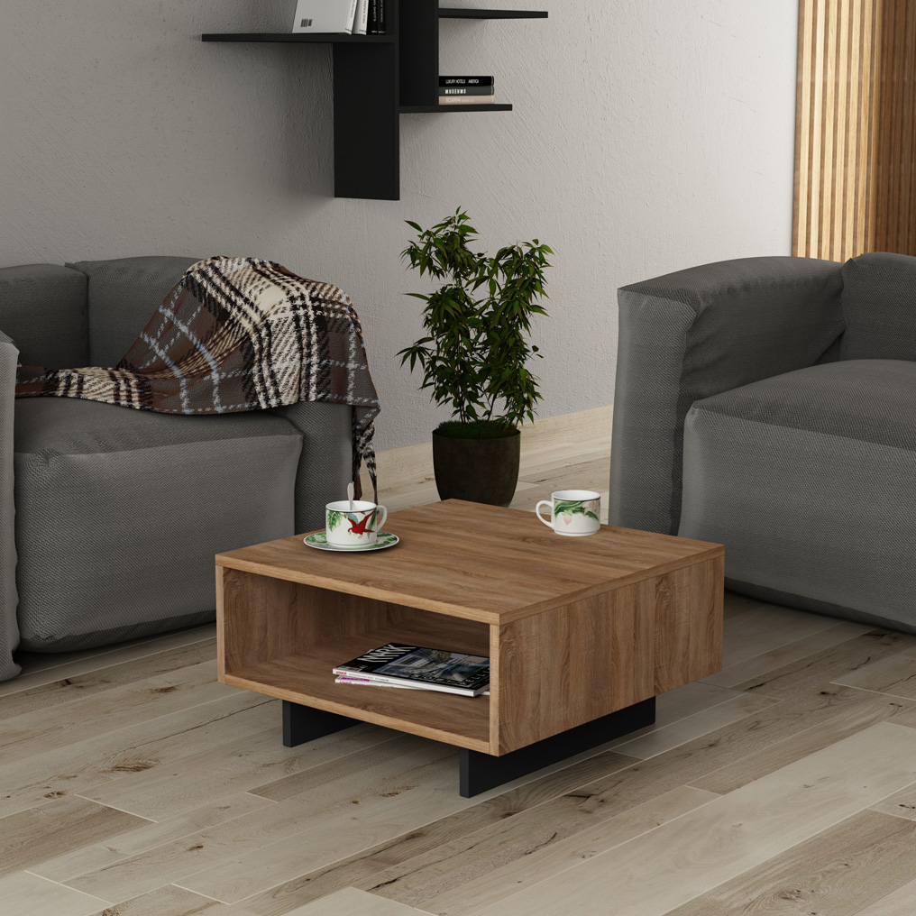 Particle Board Coffee Table with Shelf Hola Oak, Anthracite 855DTE2808 W60xH32xD60 cm