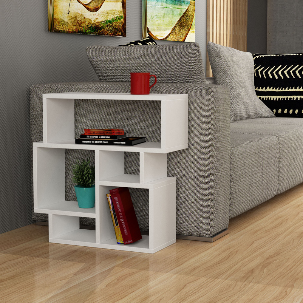 Particle Board Side Table with Shelves Karma White 855DTE2868 W59xH60,5xD22 cm