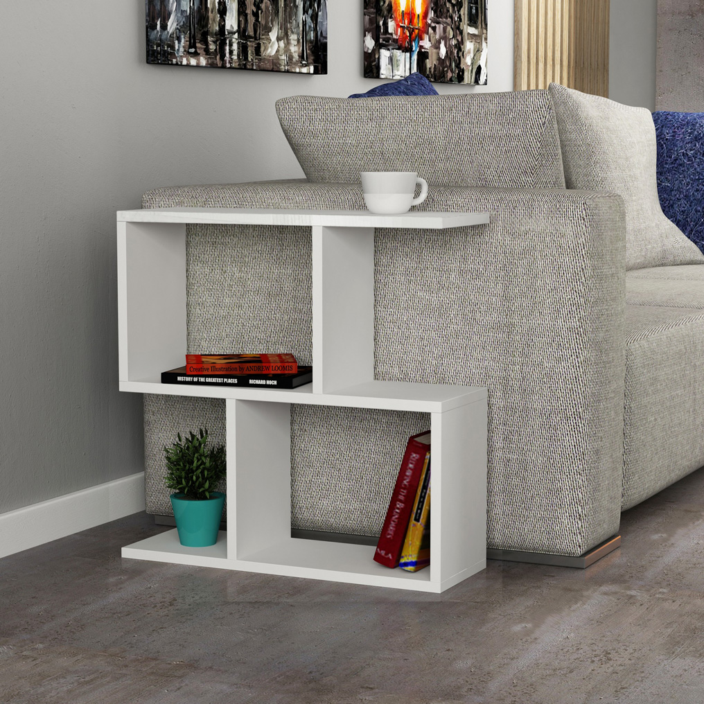 Particle Board Side Table with Shelf Mania White 855DTE2871 W60xH60xD20 cm
