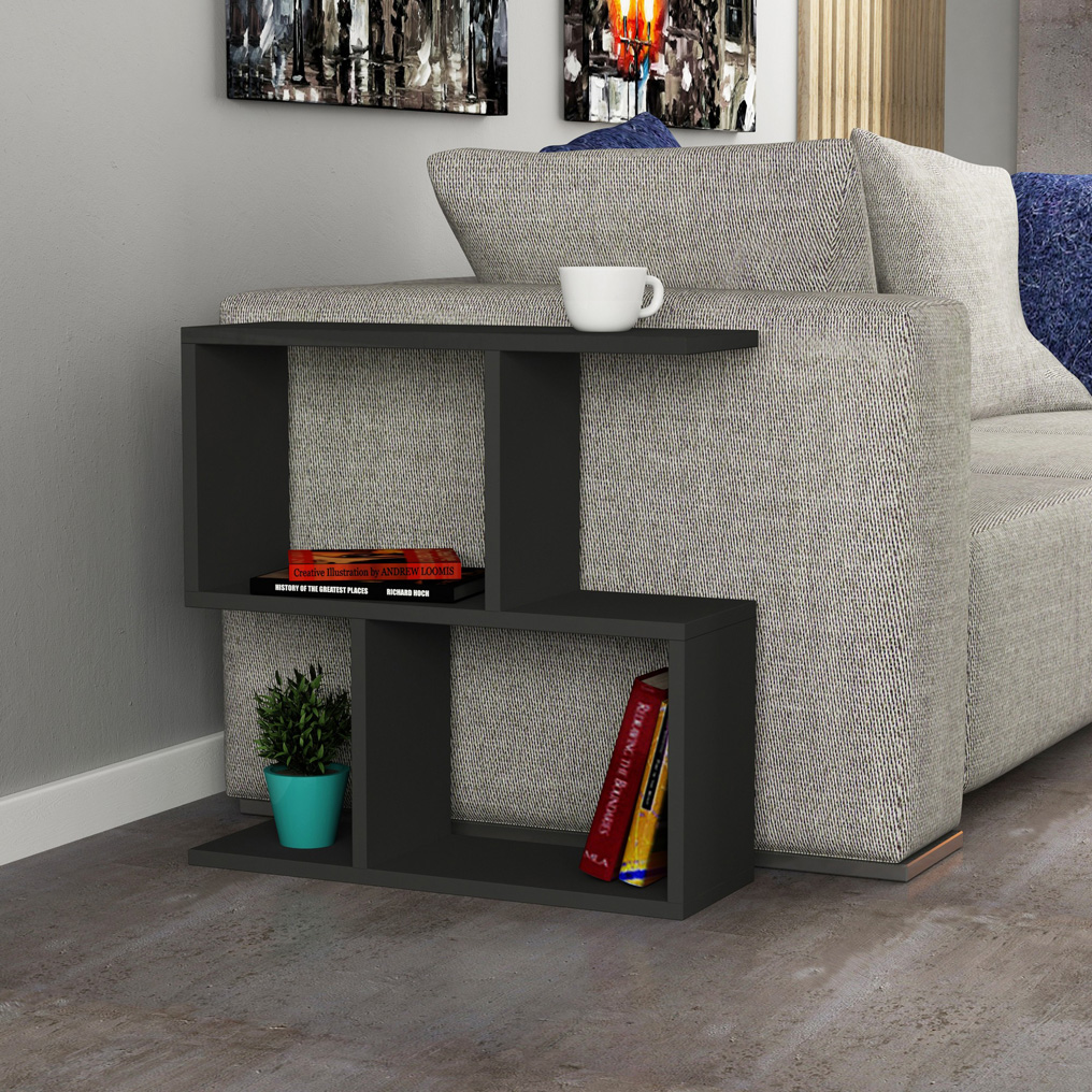 Particle Board Side Table with Shelf Mania Anthracite 855DTE2873 W60xH60xD20 cm