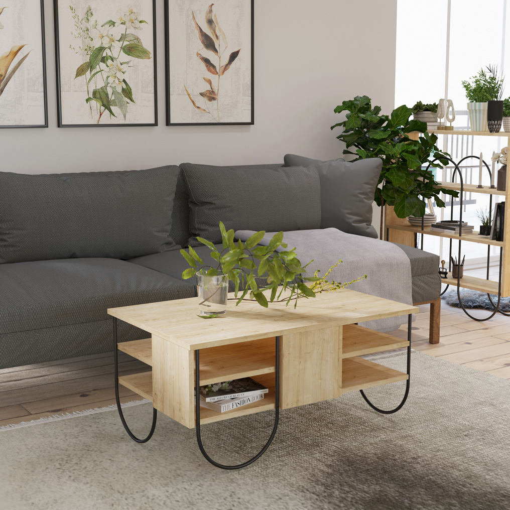 Particle Board Coffee Table with Shelves Norfolk Oak 855DTE2926 W94xH44xD60 cm