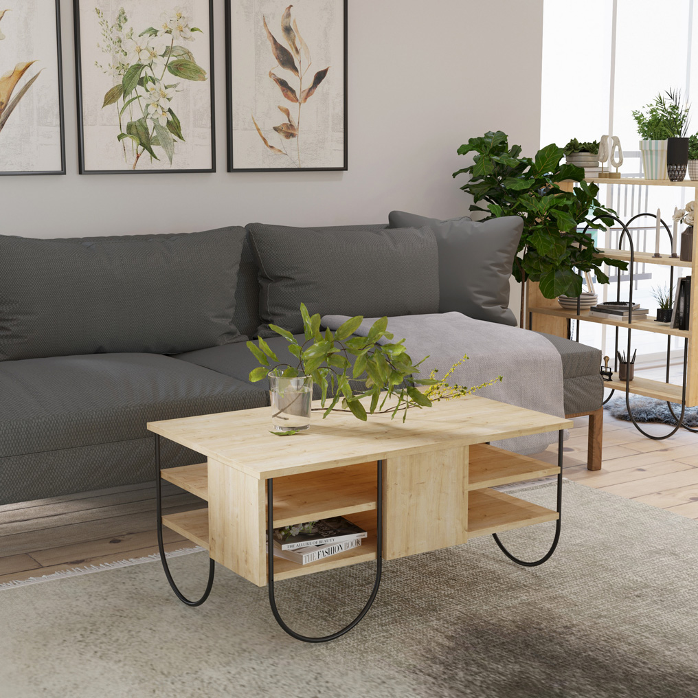Particle Board Coffee Table with Shelves Norfolk Oak 855DTE2926 W94xH44xD60 cm