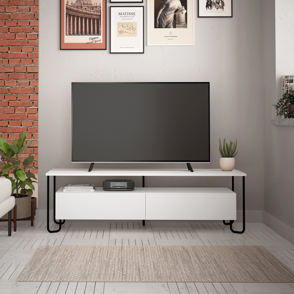 Particle Board TV Stand with Shelves Cornea-White White 855DTE3062 W150xH45xD42 cm