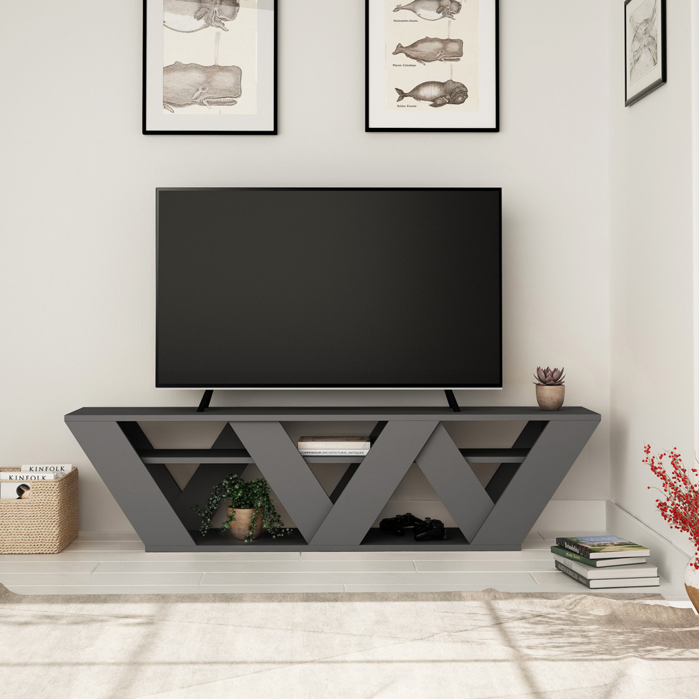 Particle Board TV Stand with Shelves Ralla Anthracite 855DTE3069 W158xH40xD30 cm