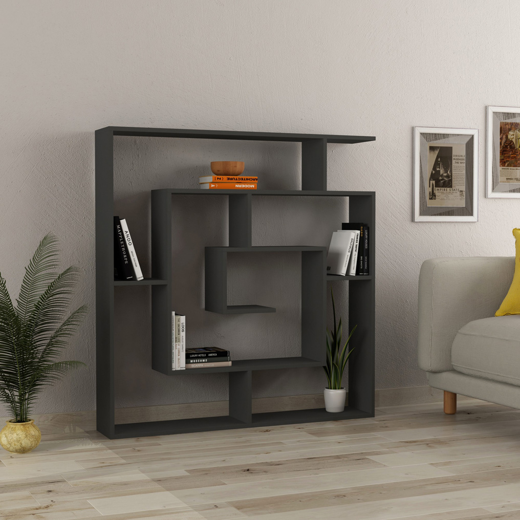 Particle Board Bookcase with Shelves Maze Anthracite 855DTE3608 W125xH129xD22 cm