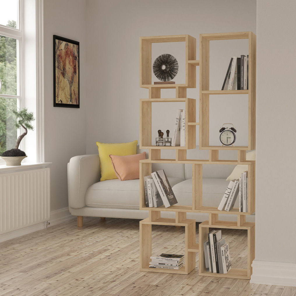 Particle Board Bookcase with Shelves Rail No.1 Oak 855DTE3644 W79xH166,5xD24 cm