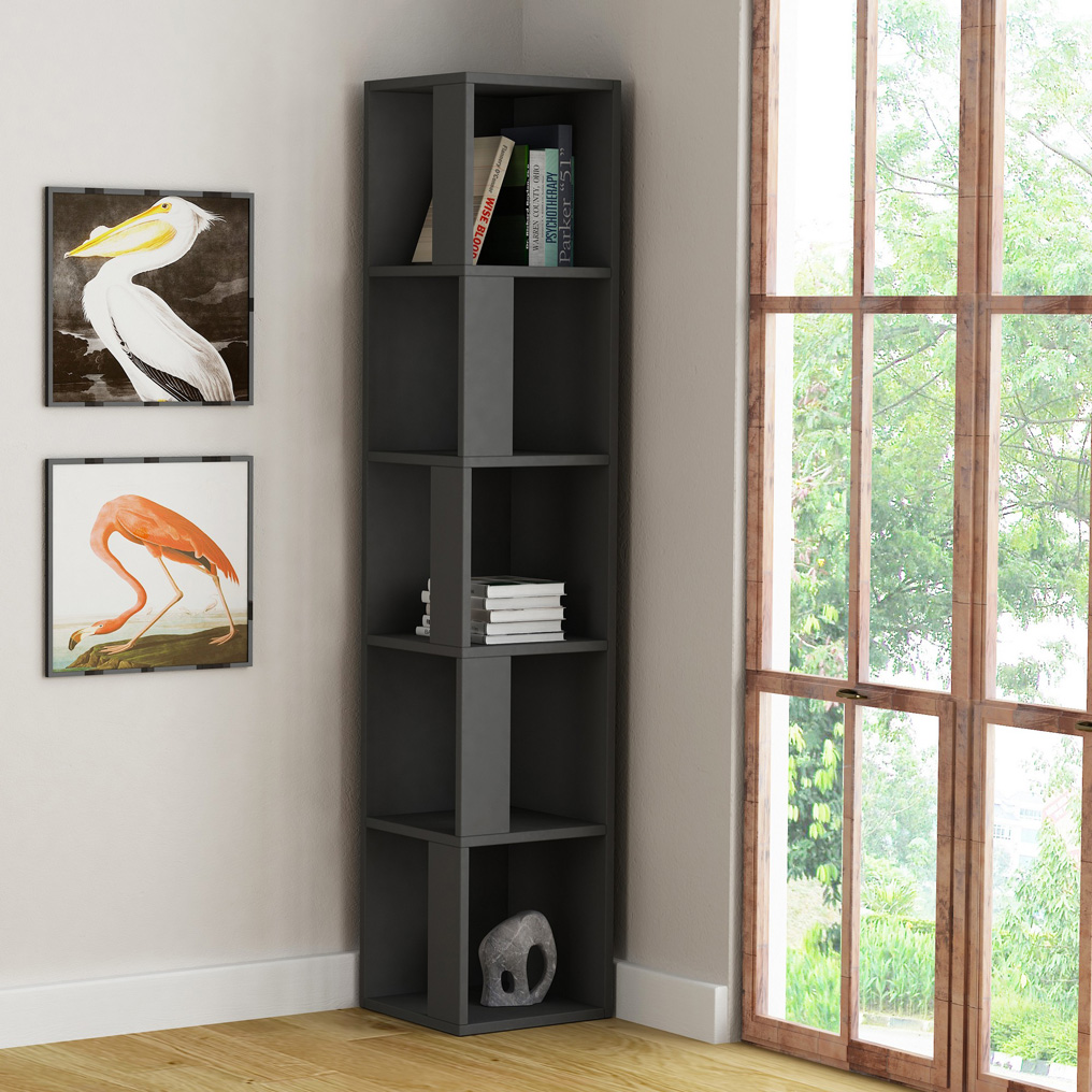 Particle Board Bookcase with Shelves Piano Antracite 855DTE3657 W34xH161xD34 cm