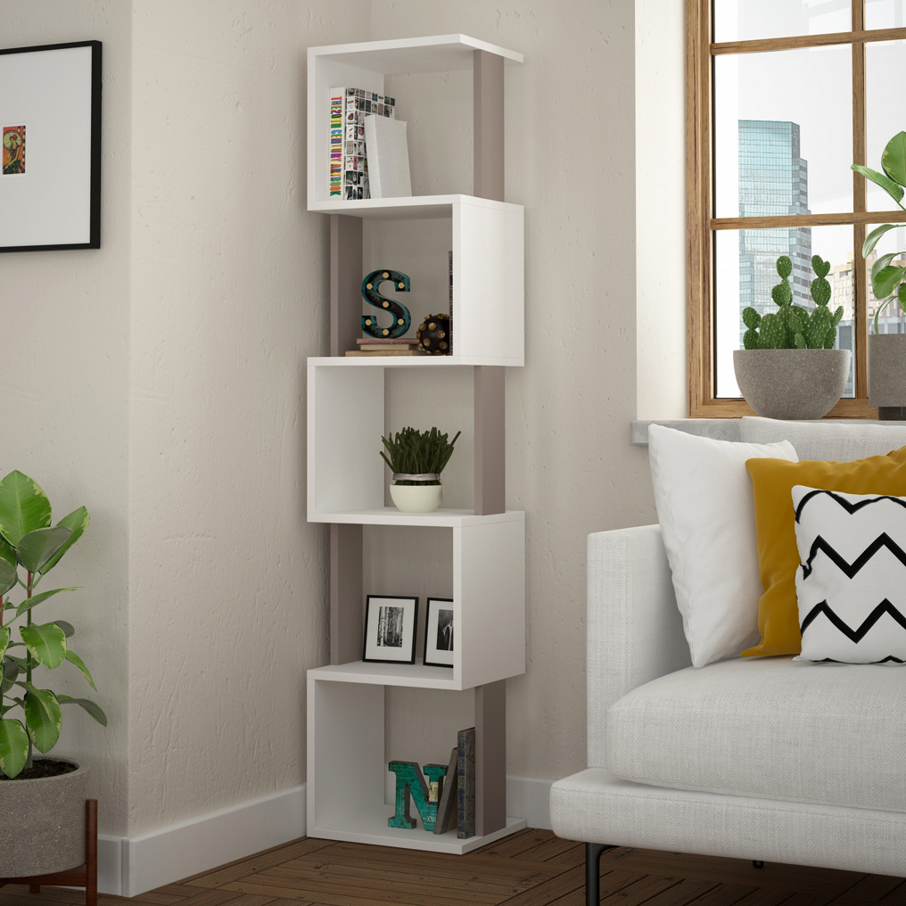 Particle Board Bookcase with Shelves Piri White, Light Mocha 855DTE3703 W35xH161xD30 cm