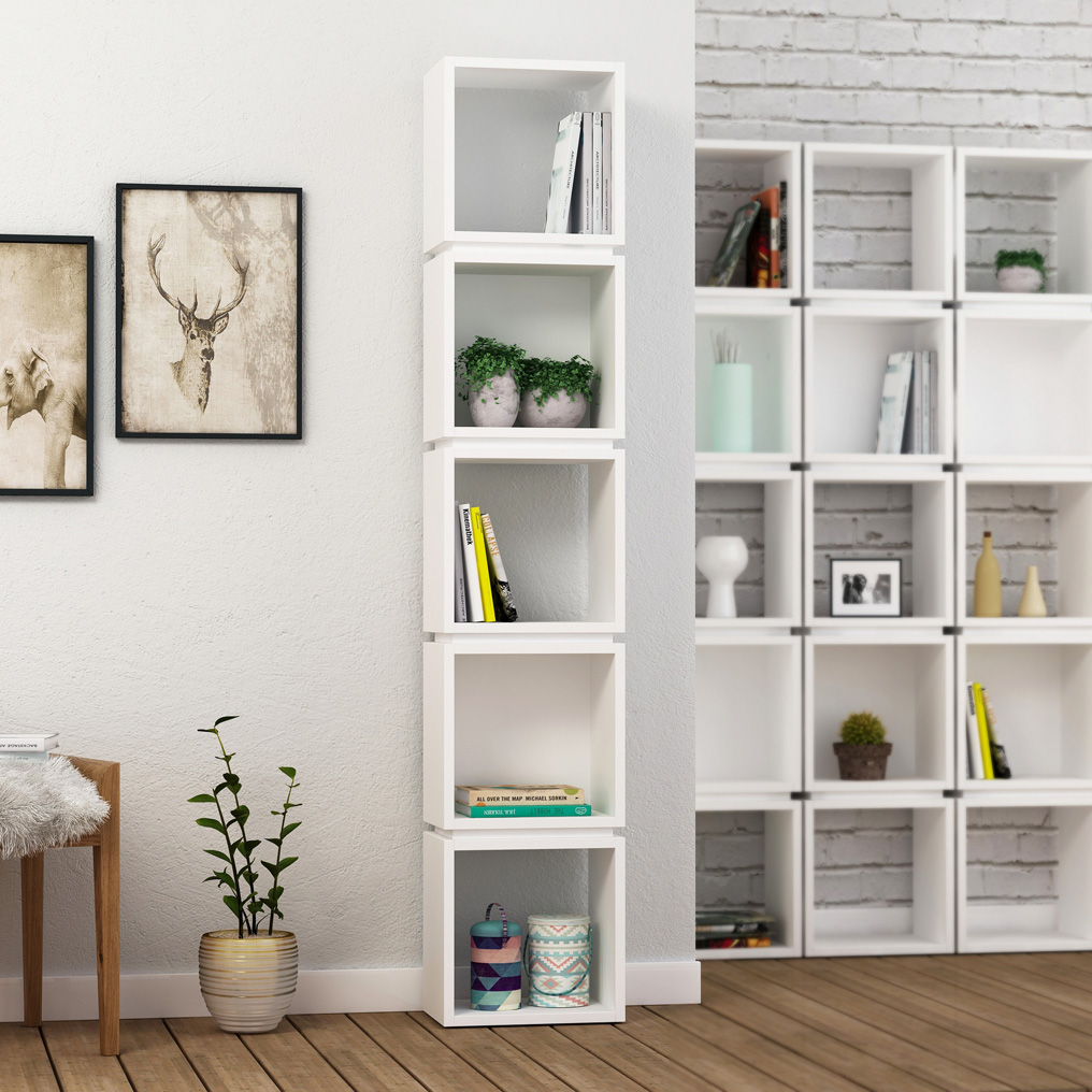 Particle Board Bookcase with Shelves Multi White 855DTE3710 W32xH167xD22 cm