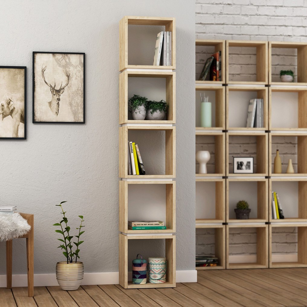 Particle Board Bookcase with Shelves Multi Oak, White 855DTE3713 W32xH167xD22 cm