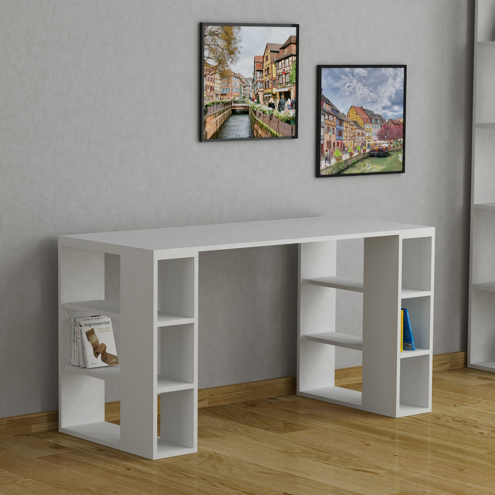 Γραφείο με ράφια από μοριοσανίδα Colmar Λευκό 855DTE3821 140x75x60 εκ.
